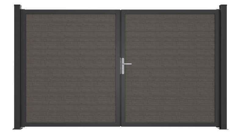 planeo Gardence Simply Guard - PVC door - DIN right 2-leaf Grey Ash Cut with anthracite aluminium frame | DB703 300 x 180 cm