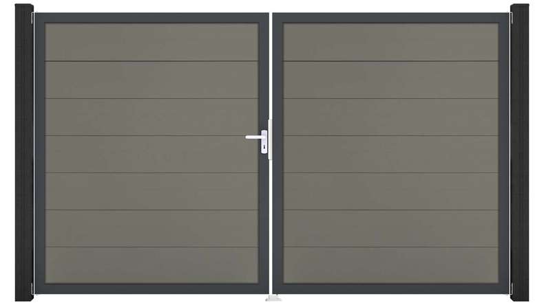 planeo Gardence Strong XL – BPC gate – double-leaf, grey with aluminium frame 