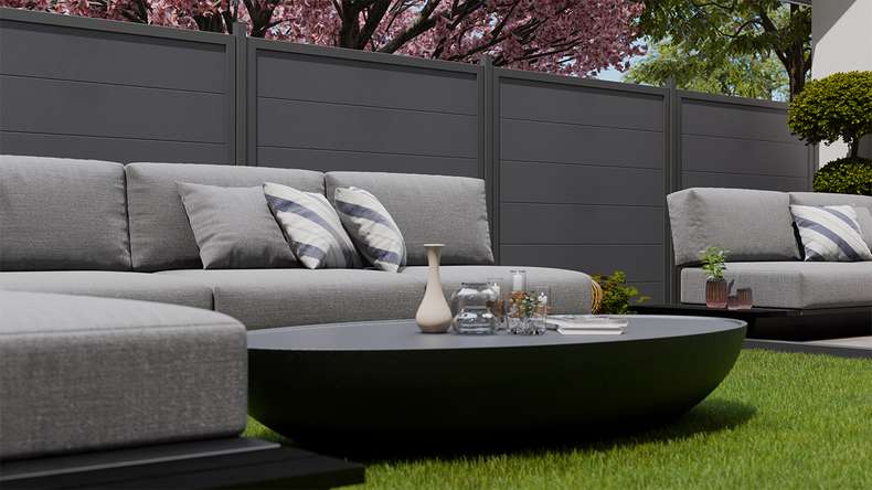 planeo Gardence Simply Guard - PVC garden fence anthracite grey with aluminium frame in anthracite 180 x 180 cm