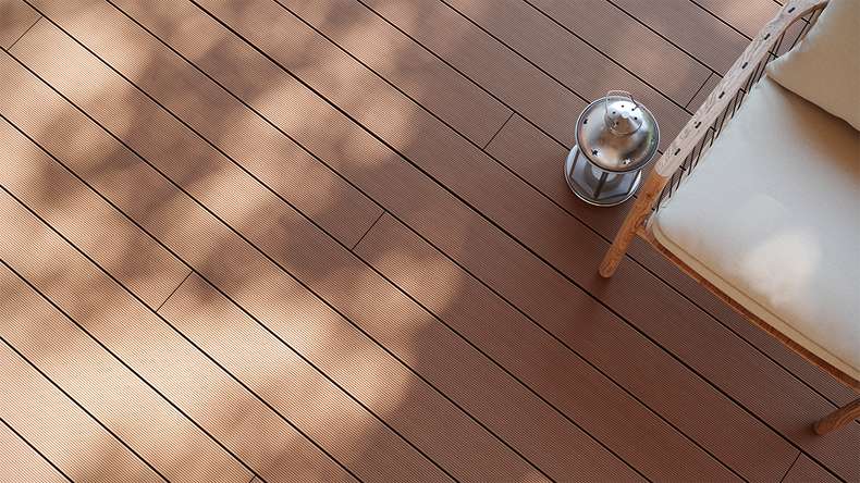 planeo LightWood WPC decking board hollow chamber - Light brown 3m fine grooved/grooved