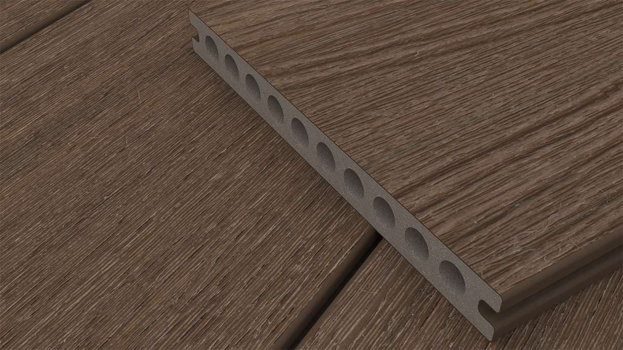 planeo MAXLine Nature - WPC CoEx coated XL decking board hollow chamber - Ipe Brown 3m textured/smooth brushed