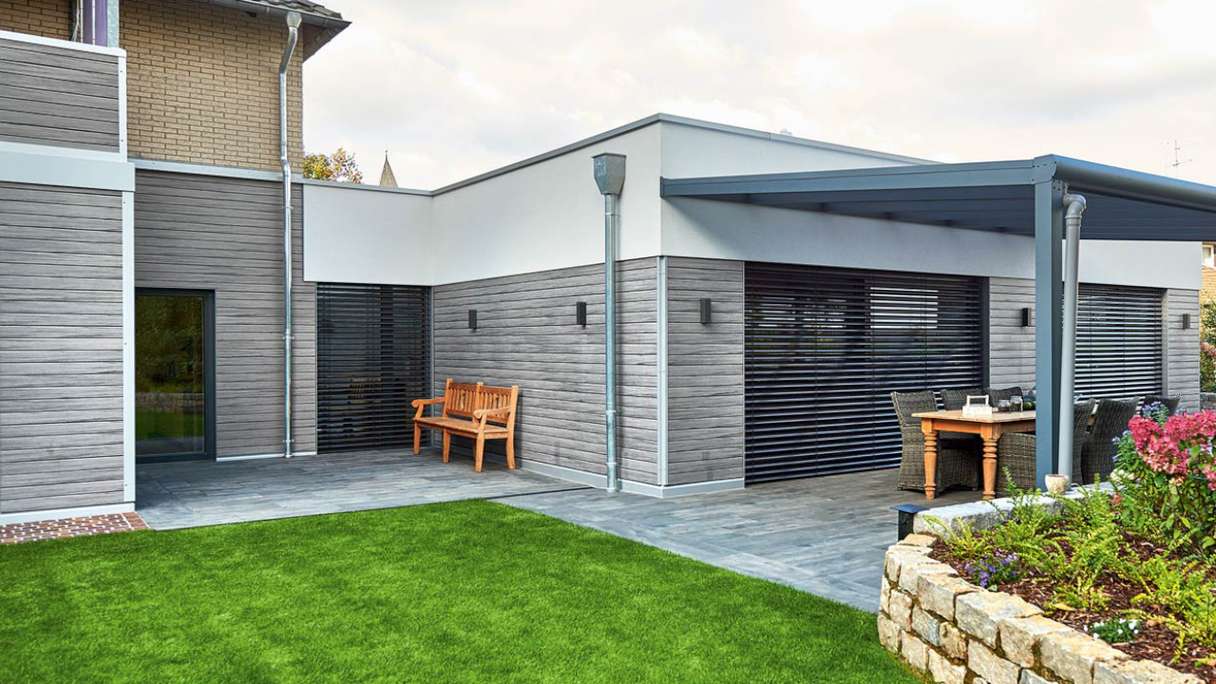 planeo Fassado - WPC rhombus strip facade cladding graphite grey