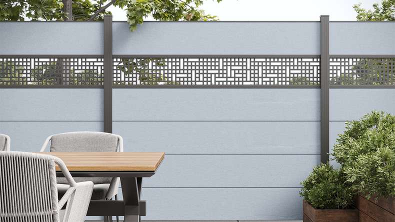 planeo Basic - PVC plug-in fence square silver grey 180 x 180 cm