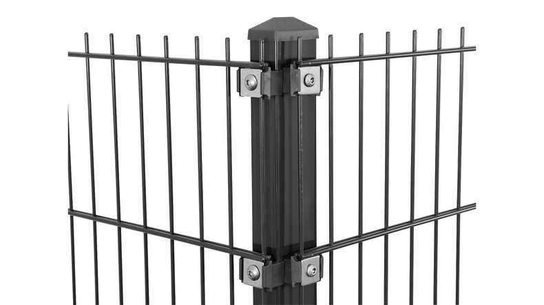 Corner post type P anthracite for double bar fence - fence height 1030 mm