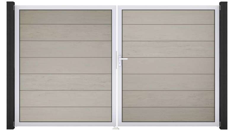 planeo Gardence Grande BPC door - DIN right 2-leaf bi-colour sand with silver aluminium frame