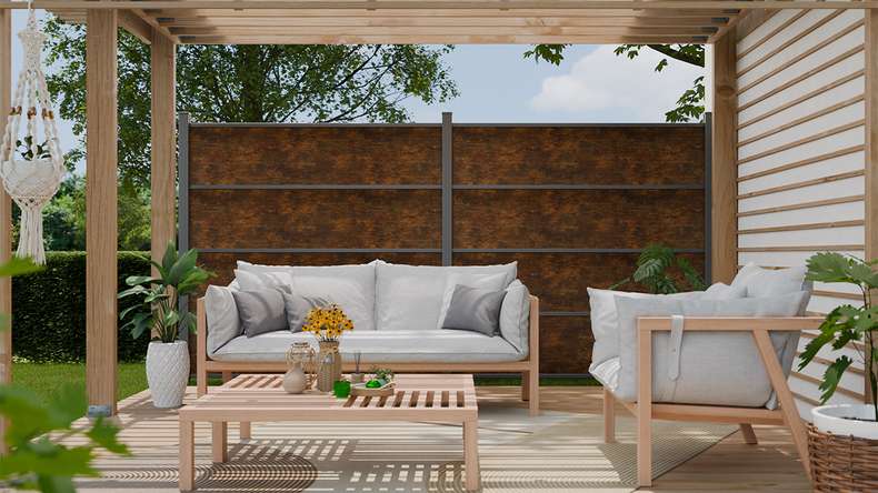 planeo Gardence Resistant - HPL plug-in fence rust-look 180 x 183 cm