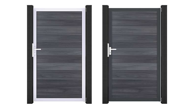 planeo Gardence Strong – BPC Universal Gate, Stone Grey co-ex with aluminium frame, 100 x 180 cm