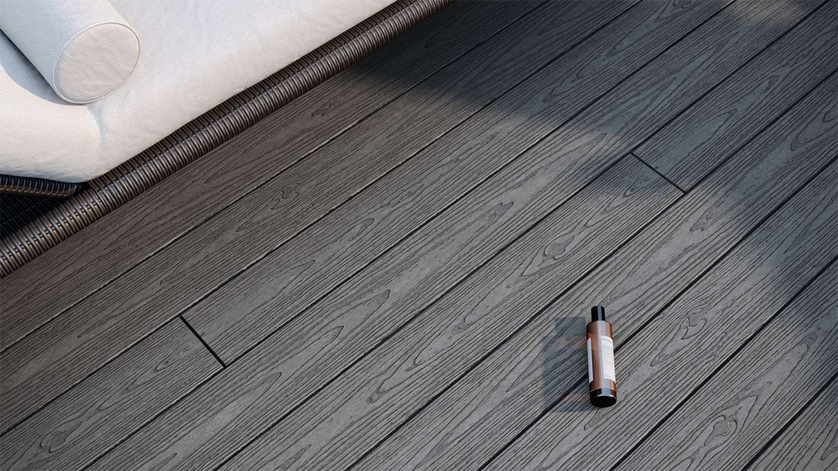 planeo CoEXWood WPC decking complete set solid planks - grey/textured cement