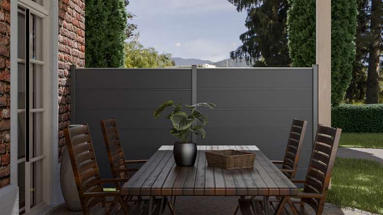 planeo Gardence Simply Premium - PVC plug-in fence anthracite grey with pilaster strips in anthracite 180 x 180 cm