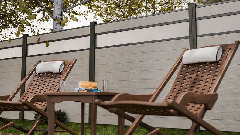 planeo Gardence Strong - BPC plug-in fence glass satin bi-colour sand 180 x 180 cm