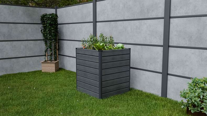 planeo BPC-Rhombus raised bed Cube - Stone grey co-ex. 70 x 70 x 79 cm