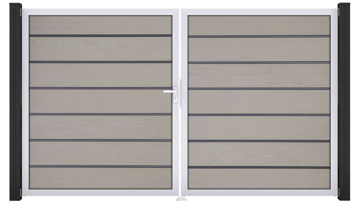 planeo Gardence Deluxe – BPC gate – double-leaf, two-tone sand with aluminium frame
