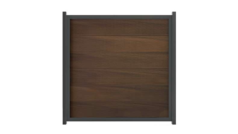 planeo Viento - garden fence square walnut co-extruded with aluminium frame in anthracite