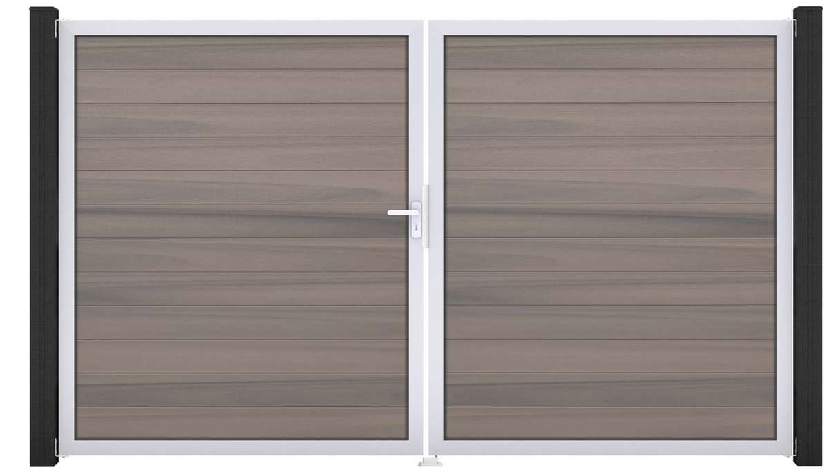 planeo Gardence Strong – BPC gate – double-leaf, bi-colour co-extruded with aluminium frame