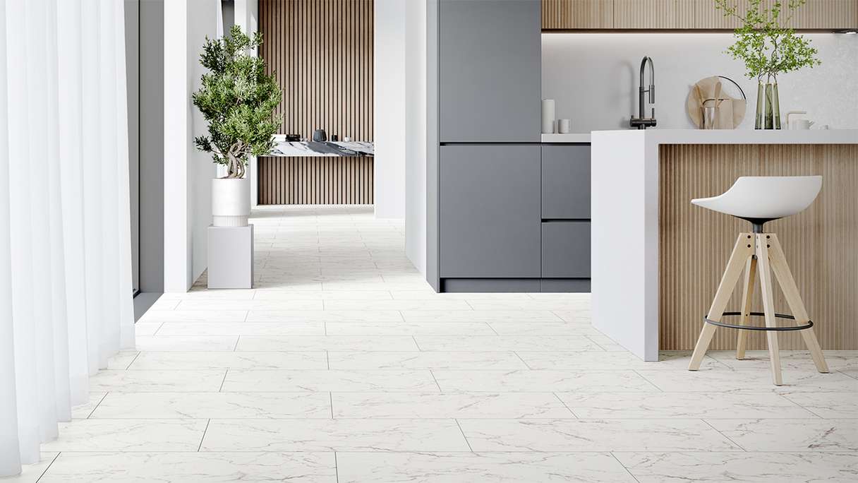 planeo Rigid click vinyl - Stone Carrara Marble Matt | Impact sound insulation integrated (100P2921MT)