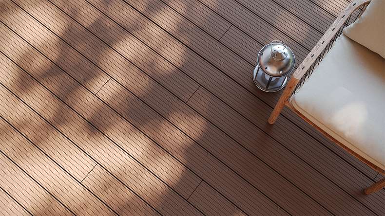 planeo LightWood WPC decking board hollow chamber - Light brown 3m fine grooved/grooved