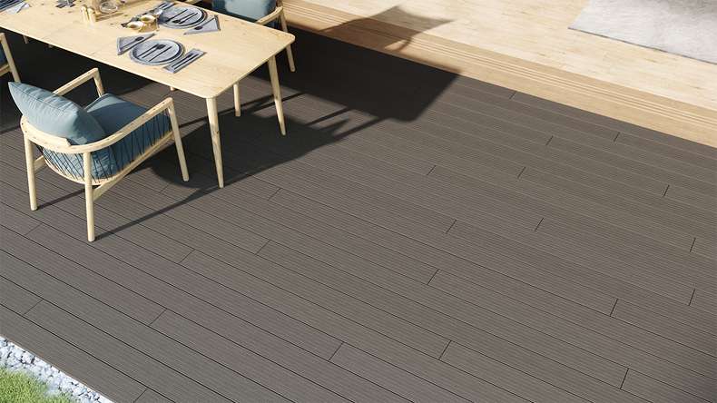 planeo LineWood WPC Solid decking board - Light grey 4.20m grooved/grooved