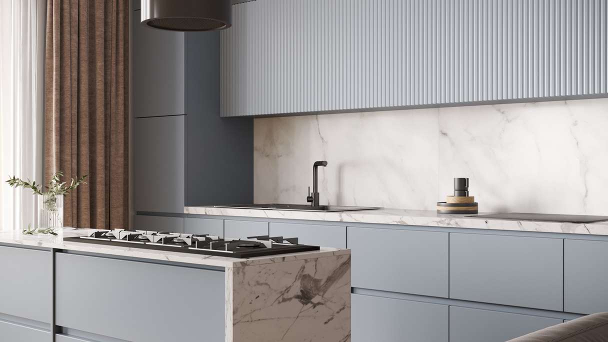 planeo Wallboard - Marble Grey-White Matt - 250 x 60 cm