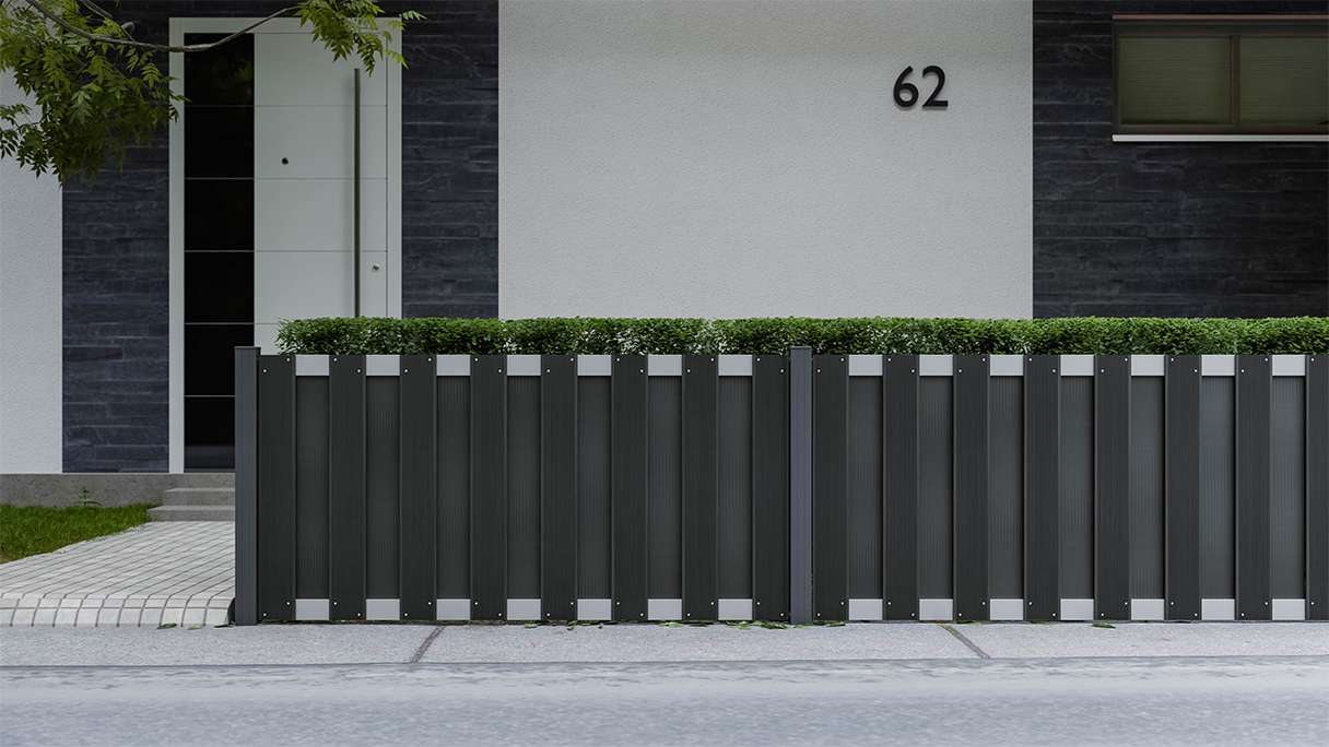 planeo Gardence Premade - BPC garden fence front garden fence anthracite with EV1 silver crossbar 180 x 90cm