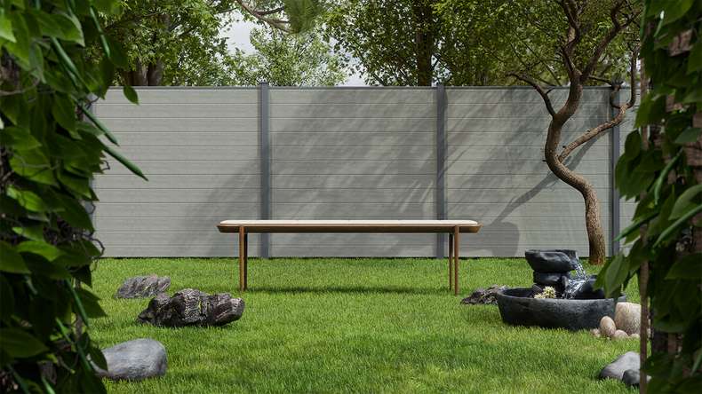 planeo Gardence Simply Small - PVC plug-in fence Grey Ash Cut 180 x 180 cm