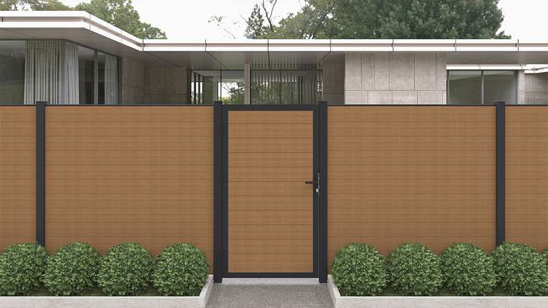 planeo INFINITY - WPC CoEx plug-in fence Burma Teak 176 x 183 cm