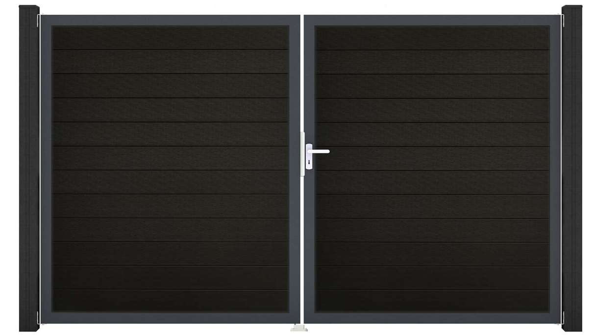 planeo Gardence Strong - BPC gate - double-leaf, black co-extruded with aluminium frame
