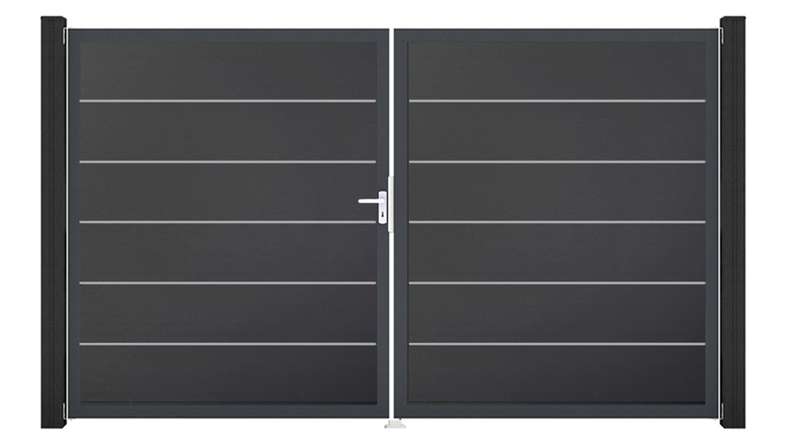 planeo Gardence Simply Premium - PVC door - DIN left 2-leaf anthracite with anthracite aluminium frame | DB703 300 x 180 cm