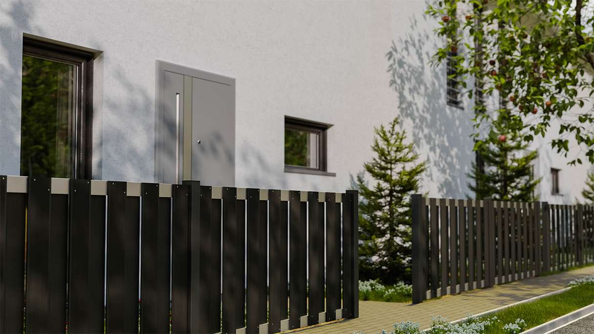 planeo Gardence Premade - BPC garden fence front garden fence anthracite with EV1 silver crossbar 180 x 90cm