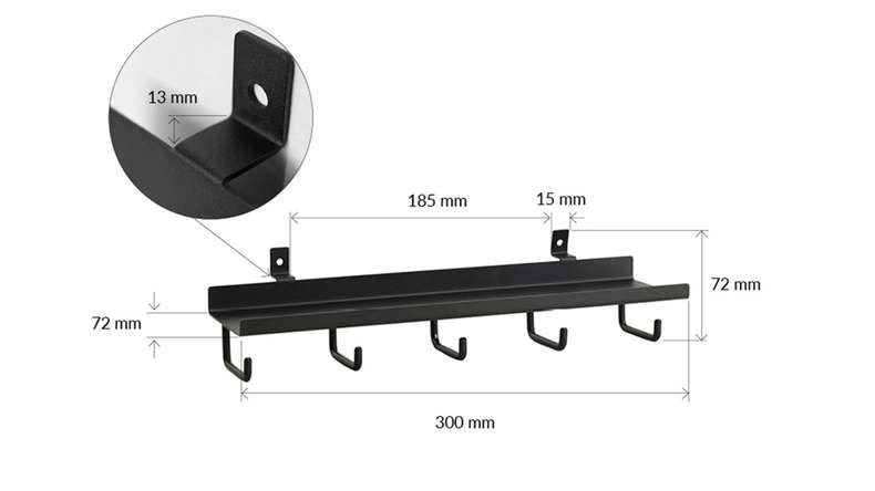 planeo storage shelf - black with 5 hooks