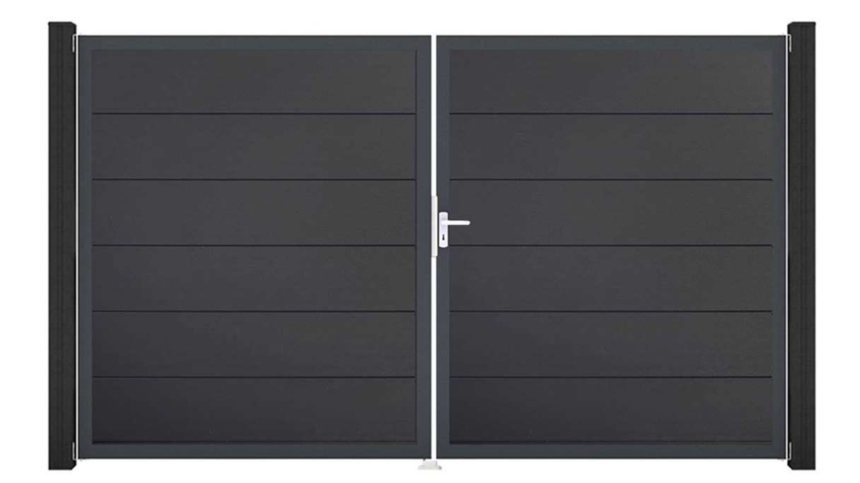 planeo Gardence Simply – 2-leaf PVC gate in anthracite grey with aluminium frame 