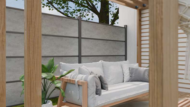 planeo Gardence Resistant - HPL plug-in fence concrete grey 180 x 183 cm