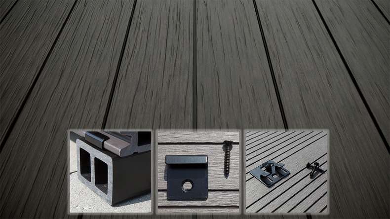 planeo AntikWood WPC decking complete set solid planks - anthracite grey antique aged