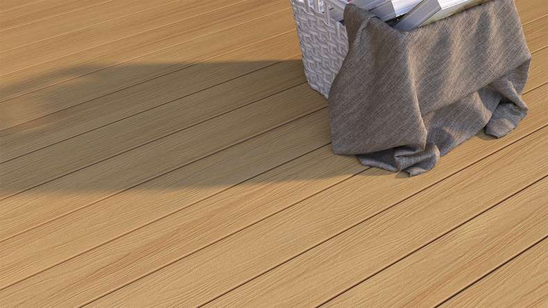 planeo WOODLine Nature - WPC CoEx coated decking board hollow chamber - sand 3m textured/smooth brushed