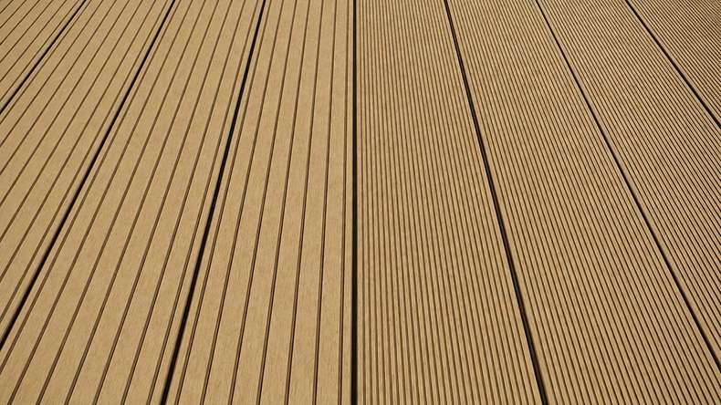planeo LineWood Solid WPC Decking Board – Earth Brown, 3m, tongue and groove