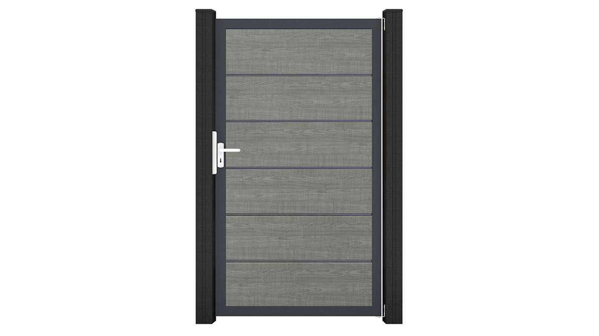 planeo Gardence Simply Premium – Grey Ash Cut universal PVC gate with aluminium frame, 100 x 180 cm