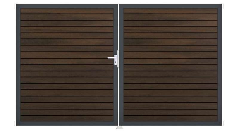 planeo Gardence Trendy – BPC Rhombus Gate – 2-leaf, walnut co-ex with aluminium frame