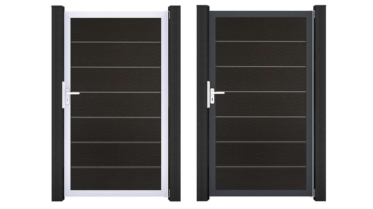 planeo Gardence Deluxe – BPC Universal Gate, black co-extruded with aluminium frame