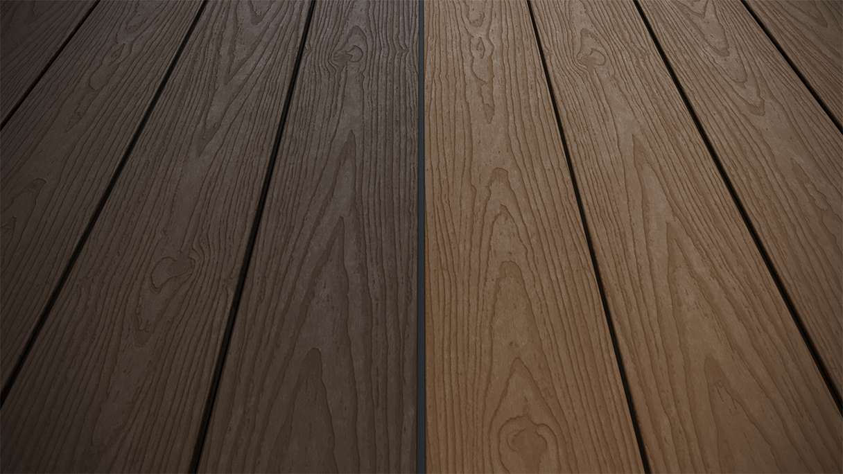 planeo CoEXWood WPC decking board solid coated - Light brown/Dark brown 4.2m structured