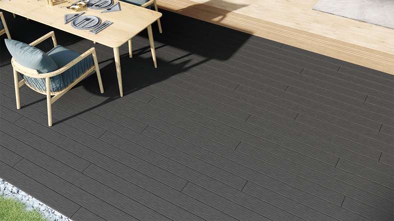 planeo LineWood WPC decking board solid - dark grey 3m grooved/grooved