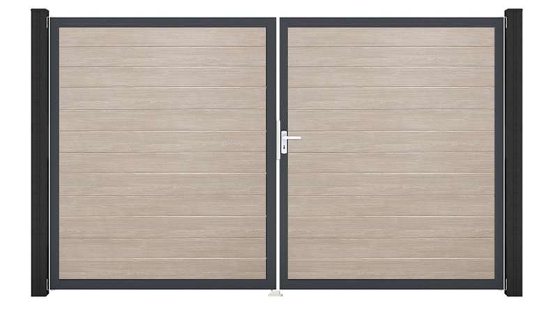 planeo Gardence Simply Small - PVC door - DIN right 2-leaf Sheffield Oak with anthracite aluminium frame | DB703 300 x 180 cm