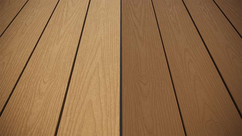 planeo CoEXWood WPC solid coated decking board - Sand/Caramel 4.8m structured