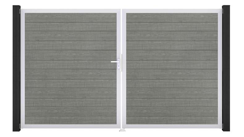 planeo Gardence Simply Small - PVC door - DIN left 2-leaf Grey Ash Cut with silver aluminium frame | EV1 300 x 180 cm