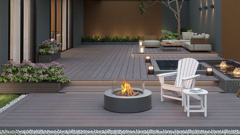 planeo MAXLine Antique - WPC CoEx coated XL decking solid - grey 3m rustic textured/smooth brushed