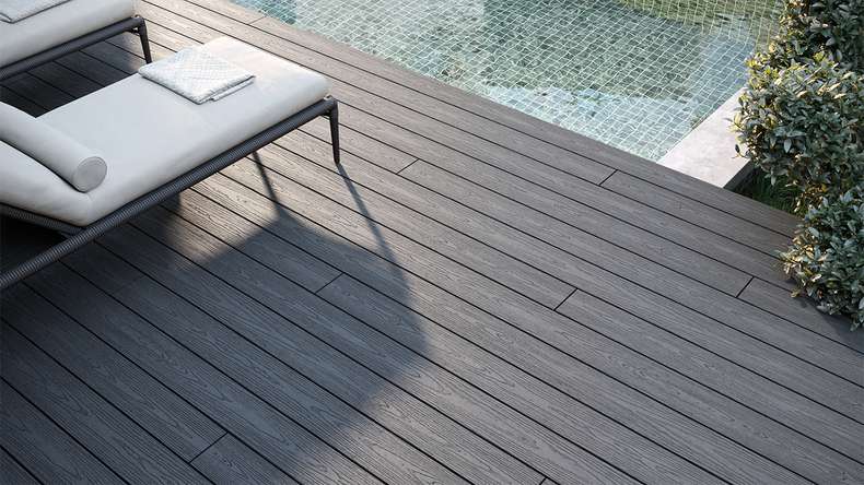 planeo CoEXWood WPC decking complete set solid planks - grey/textured cement