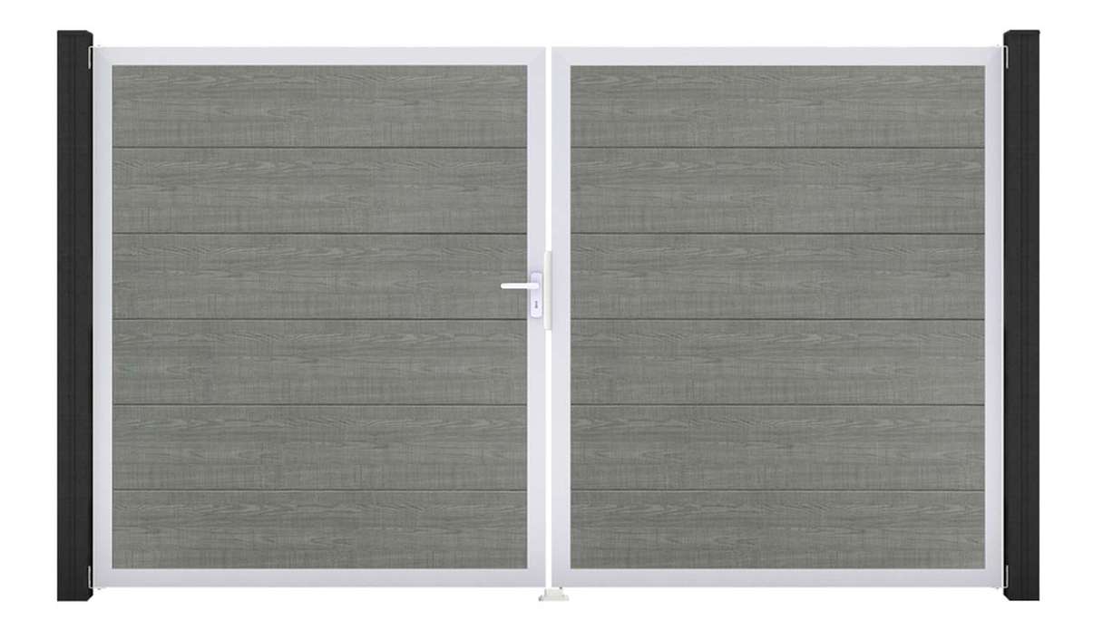 planeo Gardence Simply – 2-leaf PVC gate in Grey Ash Cut with aluminium frame