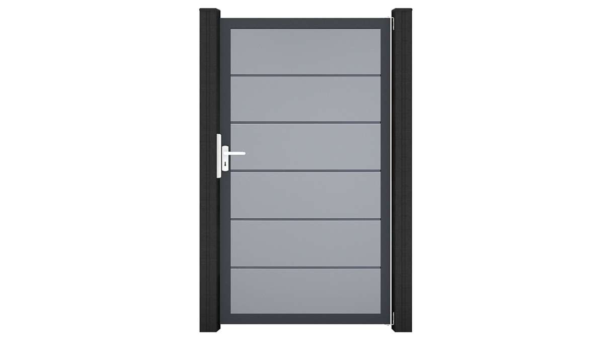 planeo Gardence Simply Premium – Silver-grey universal PVC gate with aluminium frame, 100 x 180 cm