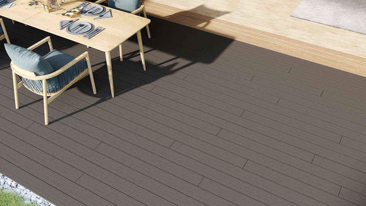 planeo LineWood WPC Solid decking board - Light grey 3m grooved/grooved