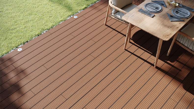 planeo LineWood WPC Solid decking board - Light brown 3.60m grooved/grooved