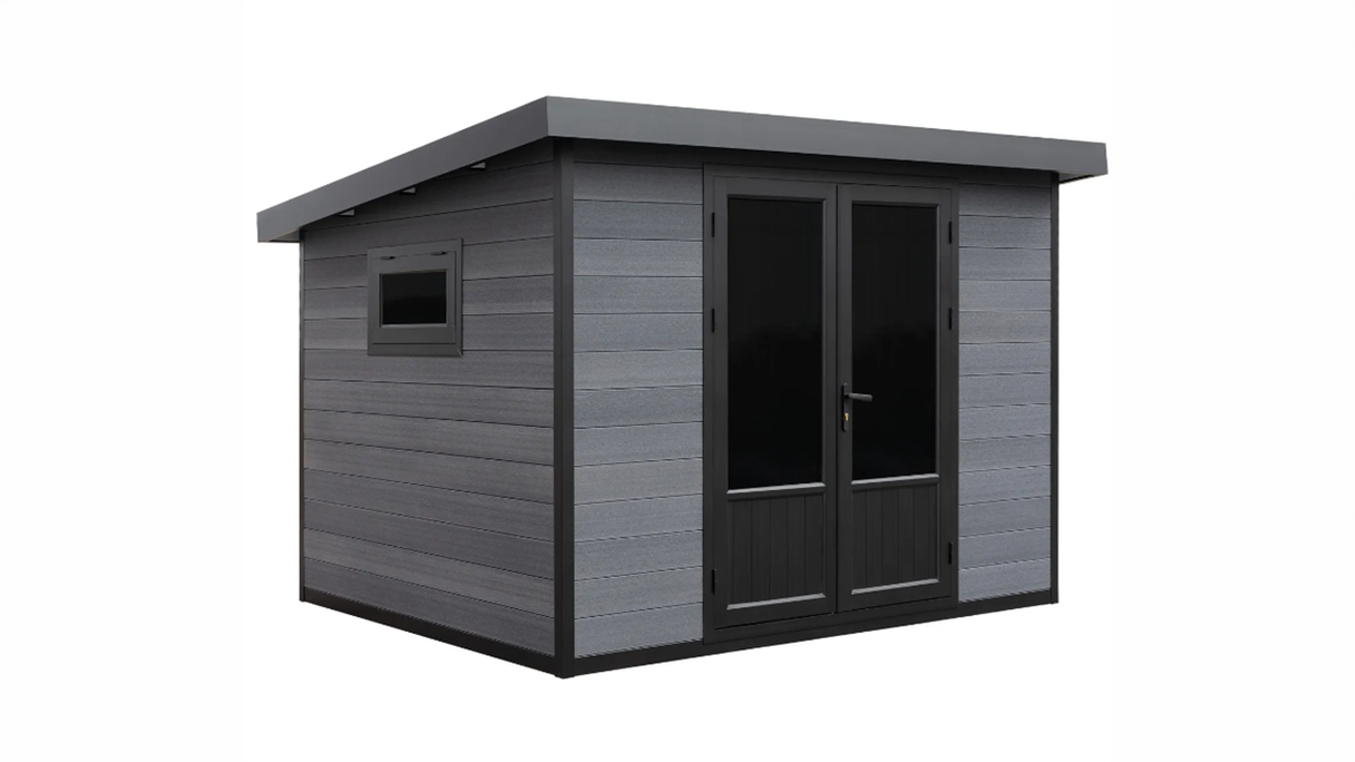 planeo WPC Single-pitch Roof Garden Shed M – Anthracite 280 x 280 cm
