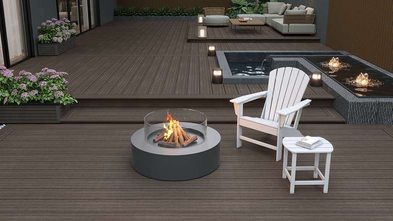 planeo MAXLine Antique - WPC CoEx coated XL decking solid - dark brown 3m rustic textured/smooth brushed